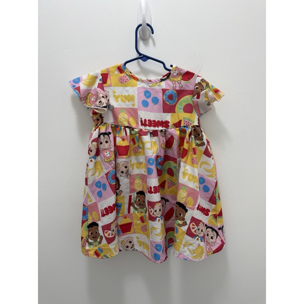 CoComelon Girls Fruit Print Dress Size 4Y Pink Short Sleeve Character Dress